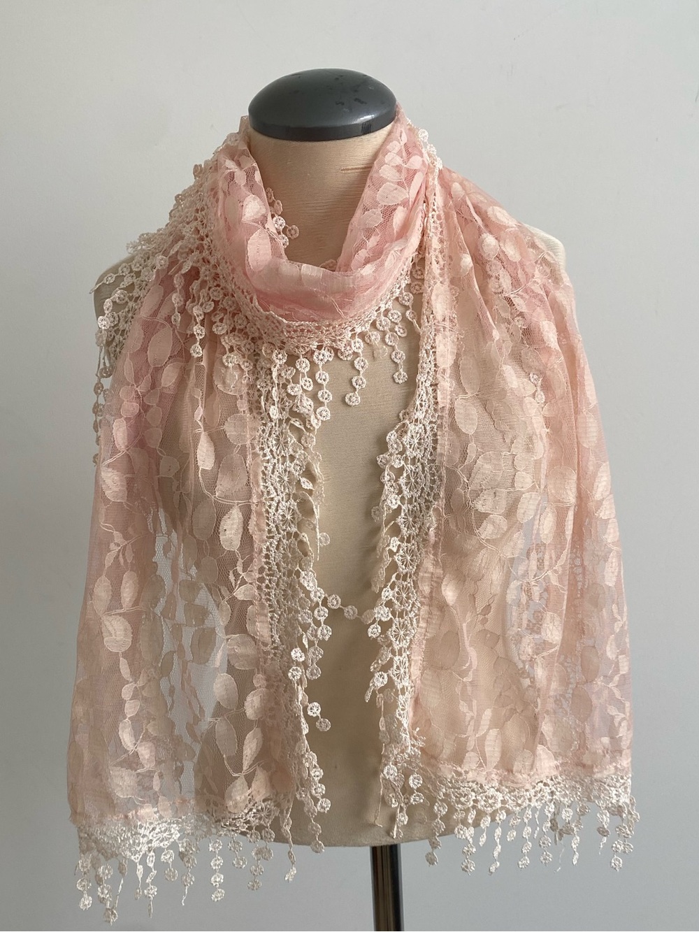 Delicate Lace Fringe Scarf - Blush Pink